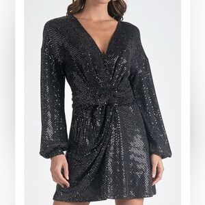 NWT Elan Black Long Sleeve Sparkle Dress Size S
